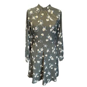 Banana Republic Olive Green Floral Mockneck Long Sleeve Dress, Sz 6, Cottagecore